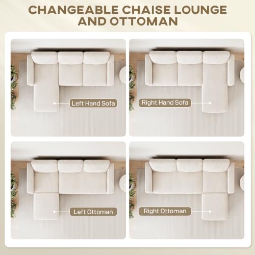 Image of HOMCOM 73 inch L-Shaped Sectional Sofa Couch, Reversible Chaise, Cream White