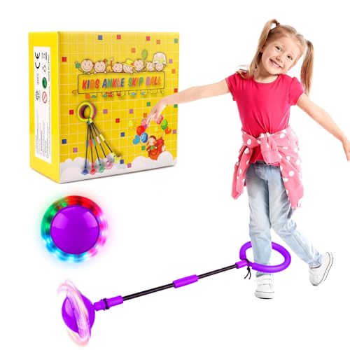Ankle Skip Ball for Kids - Foldable Flash Wheel Skip Ball, Outside Game Toys for Kids & Adults, Gift for Boys & Girls Age 4 5 6 7 8 9 10 11 12 Years Old (Purple)