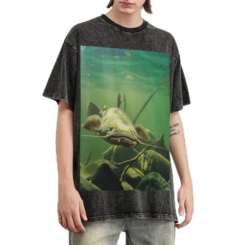 T-shirt poisson-chat en coton lourd vintage style ample haut de gamme