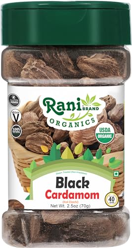 Rani Organic Black Cardamom Pods (Kali Elachi) Whole Indian Spice 2.11oz (60g) PET Jar ~ All Natural | Vegan | Gluten Friendly | NON-GMO | Indian Origin | USDA Certified Organic
