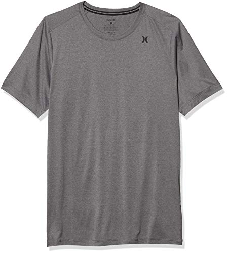 Hurley Men's Nike Dri-Fit Short Sleeve Protection +50 UPF Rashguard Sun Active Shirt, Black Heather, M