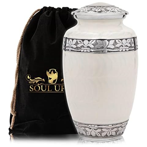 Cremation Urn for Human Ashes | Memorial Urns Carefully Handcrafted with Elegant Finishes to Honor and Remember Your Loved One | Adult Urn Large with Beautiful Velvet Bag (White) Cover