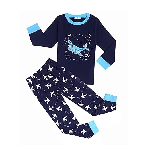 Bricnat Pyjamas pojkar långärmad bomull pyjamas dinosaurie haj stjärnhimmel brandbil bulldozer mönster barn tvådelad nattkläder set 3–11 år, Flygplan, 100 cm