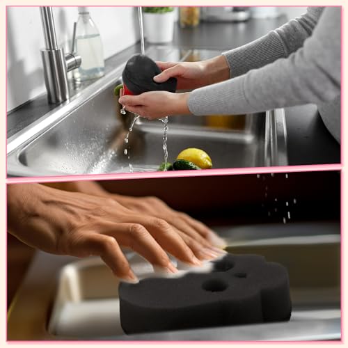 Image of Tioncy 12 Pack Skull Sponges Bulk Gothic Dual Sided Scrubber Black Skull Sponges Reuseble Non Scratch Dishwashing Kitchen Cleaning Accessories for Cookware Pot Boiler Pan Household