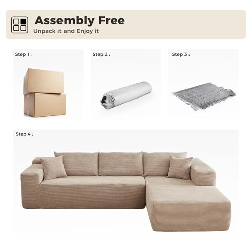 Image of HOOOWOOO Sectional L Shaped Couch,106 inch Assembly Free Modern Minimalist Sofa,Extra Deep Large Sofa Set,Corner Couch in A Box for Living Room(Right Chaise Beige Corduroy Uphostered)