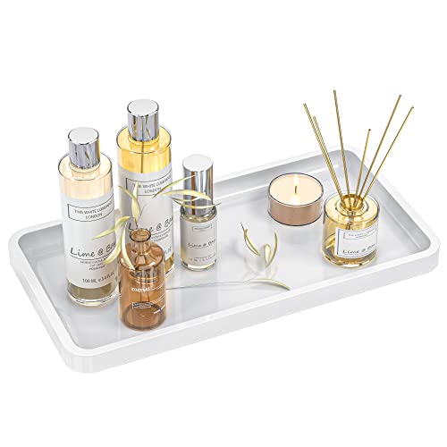 Image of Weenson Bathroom Vanity Tray for Countertop Toiletries Makeup Decor Perfume Candles, Kitchen Tray for Soap Dispenser Spice Salt Coffee, Toilet Tank Tray Bamboo11.81 inch L x 6.1 inch W x 0.79 inch H (White)