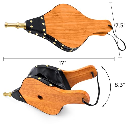 Amagabeli Fireplace Bellows 17"x 7.5" Air Blower Cast Nozzle for Outdoor Camping BBQ Grill Chimney Hand Bellow Pump Pit Barbeque Fire Tools Accessories ( Wooden Color)