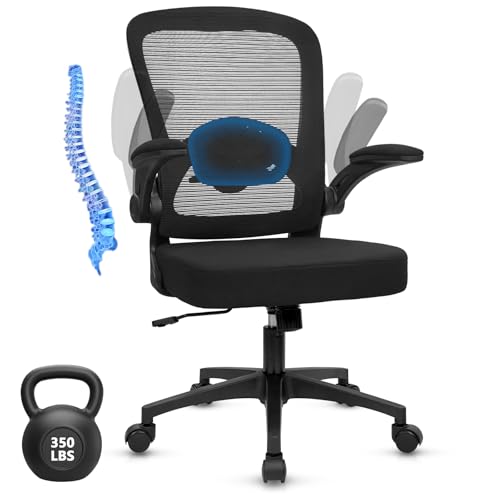 Image of KLASIKA Desk Chairs with Wheels, Ergonomic Mesh Back Home Office Chair Adjustable Lumbar Support and Height Swivel Rolling Computer Task Chairs with Flip Up Armrests for Conference Meeting Room, Black