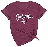 Mom Shirt Godmother Love T Shirts for Women Short Sleeve Causal Tee Tops Purple Medium