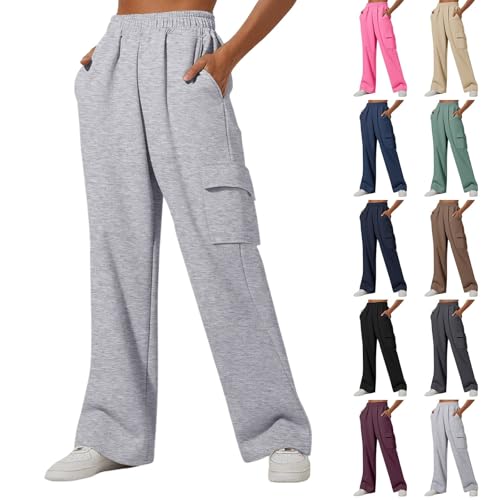 Pantaloni da jogging da donna elasticizzati a vita alta, pantaloni cargo a gamba larga, pantaloni larghi da jogging, tinta unita, per corsa, palestra, allenamento, con tasche cargo, casual, lounge Pantaloni da jogging da donna elasticizzati a vita alta, pantaloni cargo a gamba larga, pantaloni larghi da jogging, tinta unita, per corsa, palestra, allenamento, con tasche cargo, casual, lounge