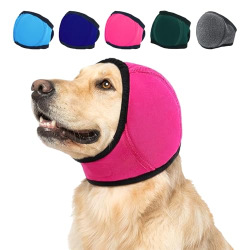 Image of MIGOHI Dog Ear Muffs for Anxiety Relief, Adjustable Ear Covers, S | Dog Hearing Protection Noise Reducing Earmuffs, Hook & Loop Headband for Dogs, Seperation, Rose Red