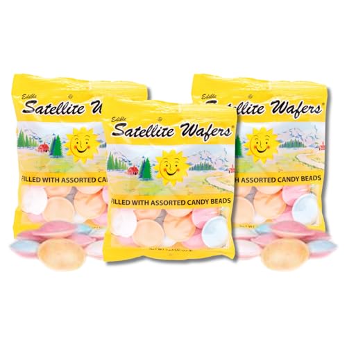 Satellite Wafers - Edible Saucers Filled With Candy Beads - Gift Pack of 3, 1.23 oz. Bags By Lyza's Sweets & Treats