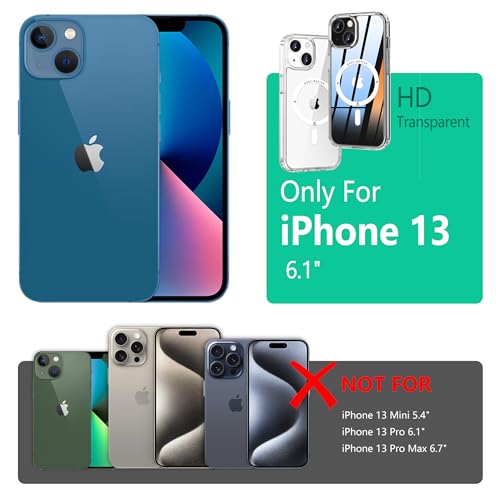 Image of ONES Magnetic Case for iPhone 13 Compatible with MagSafe, Slim Clear Shockproof Cover, [PC + TPU Hybrid] Anti-Yellowing & Anti-Fingerprint iPhone 13Transparent Case