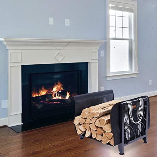 MYFIREPLACEDIRECT Firewood Rack with Log Bag 19 Inch Fireplace Log Holder Indoor Indoor/Outdoor Wood Storage Log Rack Decorative Heavy Duty Steel Firewood Carrier Stove Stacking Rack