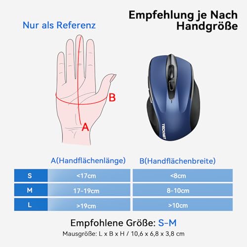 TECKNET Bluetooth Maus 4800 DPI, BT 5.0/3.0+2.4G, 30Monate Batterielaufzeit – Ansicht 5