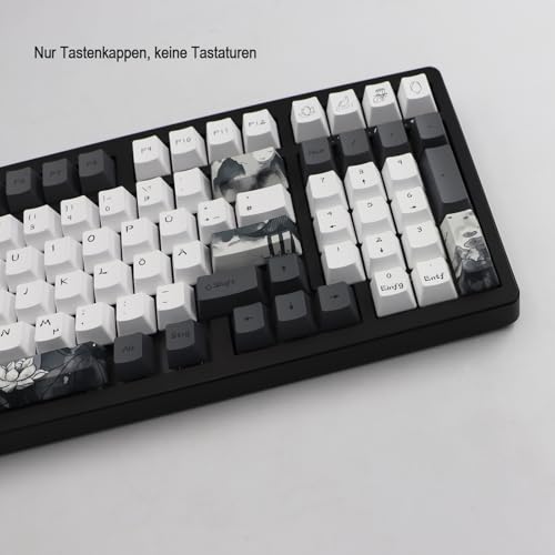 JSJT Tinte Lotus Tastenkappen 140 Tasten Deutsches Tastenkappen PBT OEM Profil Tastenkappe (nur Tastenkappe) für 61/68/84/87/96/108 Cherry MX Switches ANSI/ISO-Layout Mechanische Tastaturen