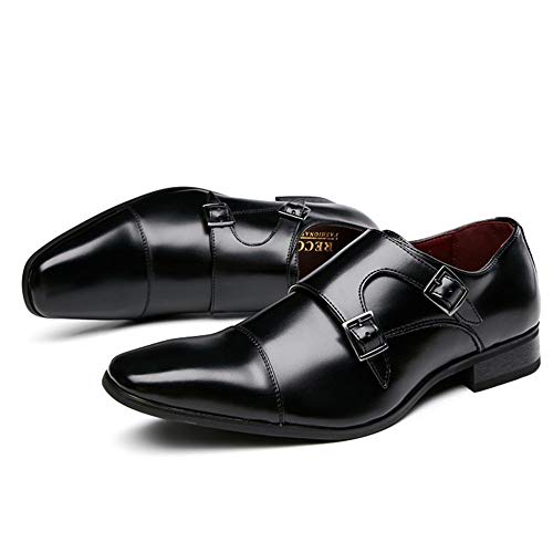 Shoes Dress Oxford for Men Slip On Monk Strap Square Cap Toe Leather Low Top Non Slip Anti-Slip Block Heel Walking2