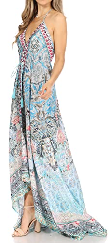 Image of Sakkas Lizi Womens Maxi High-Low Halter Handkerchief Long Dress Beach Party