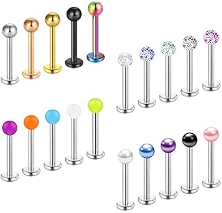 VCMART 20pcs Labret Stud Lip Bars 16G Tragus Helix Earring Stud Flat Back Monroe Medusa Piercing 6/8/10/12mm Available