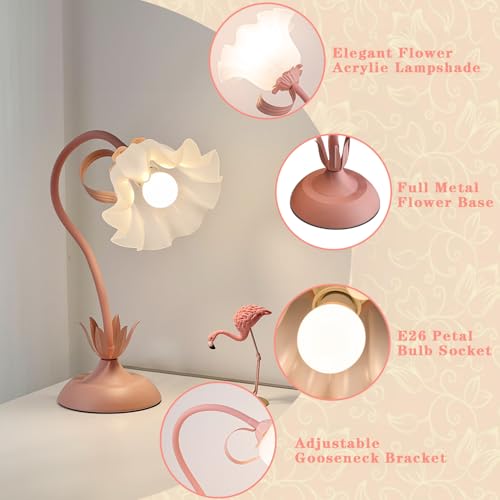 Image of WERFOP Flower Desk Lamp Cute Pink Table Lamp for Bedroom Girls Room