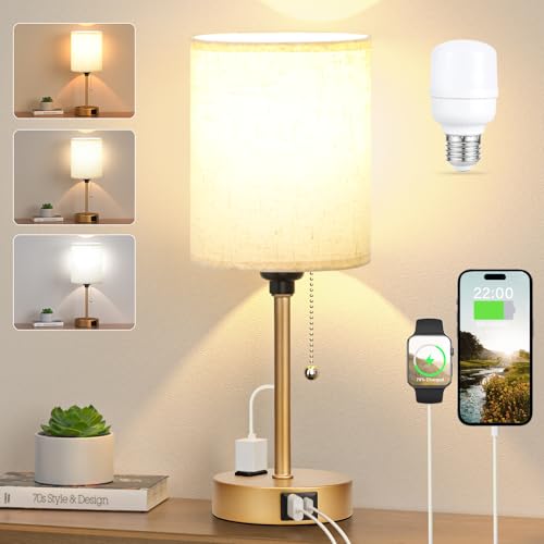 Image of Small Bedside Table Lamp for Bedroom, Desk Lamp with USB Ports for Dorm