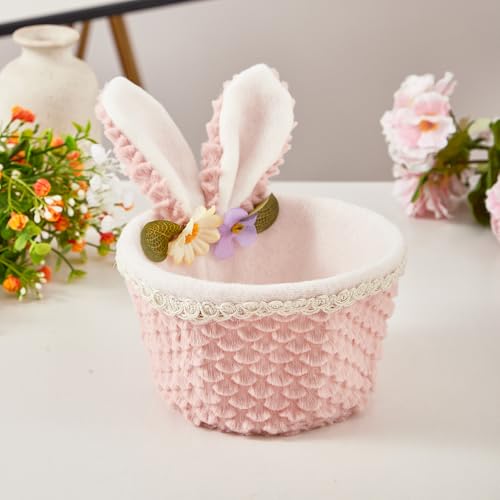Osterkörbchen Stoff, Osterkorb Für Kinder Füllung, Osterdeko Hase, Deko Ostern Osternester Zum Befüllen, Osterhase Plüschkorb Mini Für Süßigkeiten Ostereier Easter Basket Tisch Deko 2pcs Set