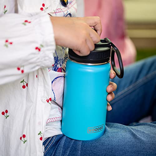Image of koodee Small Water Bottle 2 Pack-12 oz Stainless Steel Vacuum Insulated Sports Water Bottle with Leakproof Spout Lid (Purple- Royal Blue)