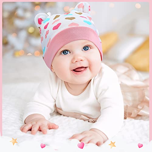 Geyoga 6 Pieces Newborn Baby Hat Bear Ears Infant Caps Baby Boy Girl Toddler Hats Infant Beanie Caps For 0-3 Months(Pink Series,Cute) #TOP5