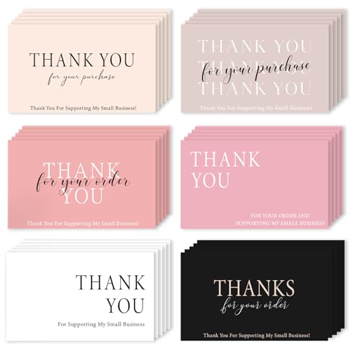 300PCS Thank You For Supporting My Business Cards 2 x 3.5 Inches Thank You Cards Small Business 6 Styles Package Insert Card for Business Supplies Online Shop Retail Store