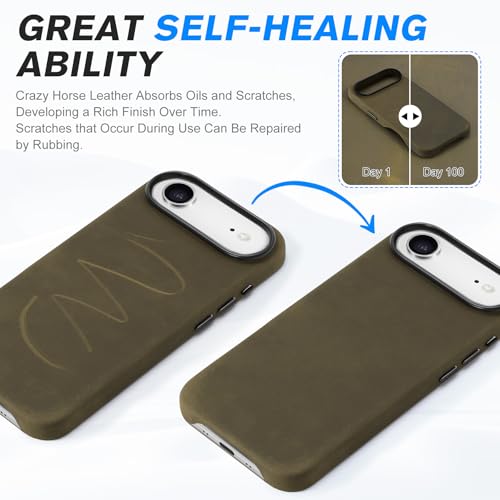 Image of SHIELDON Genuine Leather Case for iPhone Air 6.5 inch 2025, Crazy Horse Khaki