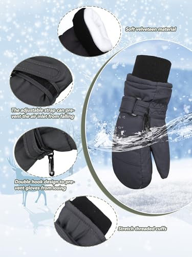 Image of SATINIOR Kids Snow Mittens Waterproof Winter Ski Gloves Warm Thicken Snow Gloves for Girls Boys