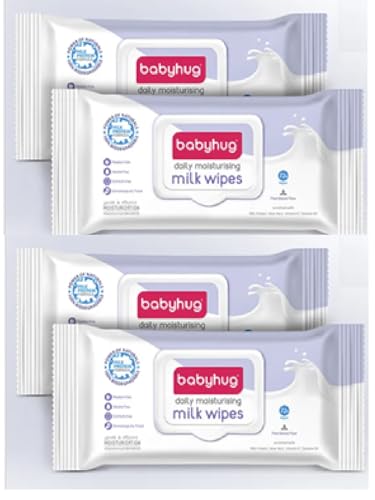 Babyhug Milk Daily Moisturising Baby Wet Wipes 98% Water Pack of 4-72 Pieces Each | Total 288 Wipes | Dermatologically Tested | Skin-friendly pH |