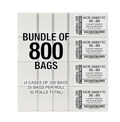 Image of Aluf Plastics High Density Trash Bags, 55 Gallon, 800 Count, 17 Micron (eq), 36 inch x 60 inch, Clear, for Bathroom, Office, Industrial, Commercial, Janitorial, Municipal, Recycling