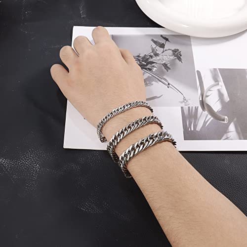 Ritach Cuban Link Silver Bracelet For Men Sturdy Stainless Steel Chain Bracelet Set For Dad Boyfriend Husband #TOP4