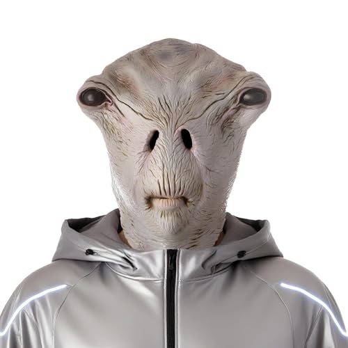 AQKILO Area 51 Alien Mask for Adults Natural Latex Sci-Fi Horror Full Head Mask for Halloween Cosplay and Costume Parties