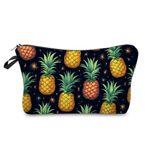 Black Background Pineapple Makeup Bag Cute Small Organizer Zipper...