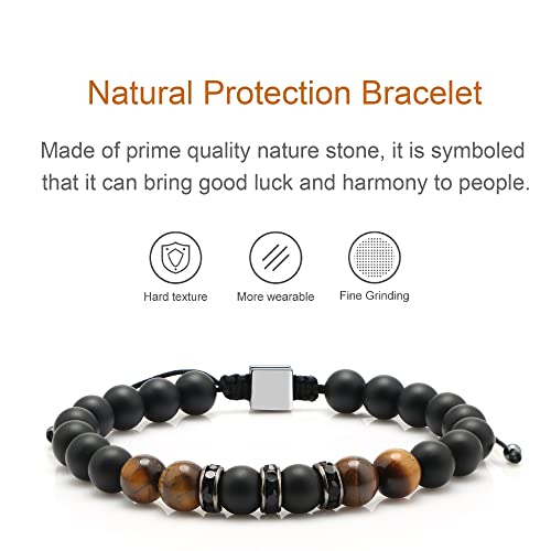 Joycuff Beaded Bracelets To My Man Mens Link New Year Bracelets Birthday Christmas Gifts Matte Agate Bracelect 8Mm Natural Tiger Eye Bracelets Adjustable #TOP4