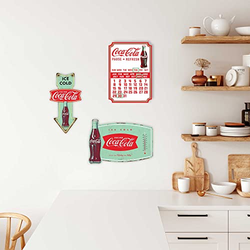 Coca-Cola Ice Cold Arrow Embossed Metal Sign - Vintage Diner Coca-Cola Sign for Kitchen or Man Cave Coca-Cola Ice Cold Arrow Embossed Metal Sign - Vintage Diner Coca-Cola Sign for Kitchen or Man Cave
