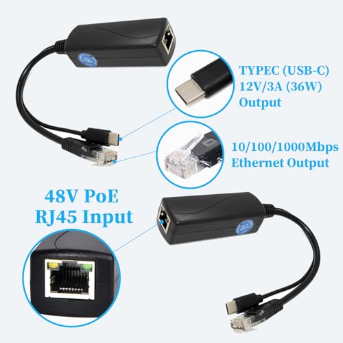 Image of 2.5G PoE Splitter 36W 12V /3A, PoE to Type-C 12V /3A Output, 2.5Gbps Ethernet Comply IEEE802.3bt, Plug and Play(TYPEC5712BG) (Pack of 2)