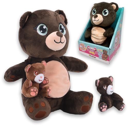 #sbabam FUNNY BOX Mammy Surprise Bear Maxi Size 28cm, Orso Peluche Morbido e Profumato con Mini Cuccioli, Pupazzi Morbidi di Animali, Giochi per Bambini da Edicola, Orsetto di Peluche Bambina Bambino