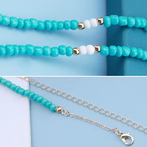 Iaceble Boho Seed Bead Choker Necklace Turquoise Beaded Clavicle Necklace Seashell Pendant Necklace Chain Summer Beach Choker Necklace Chain Jewelry For Women And Girls #TOP4