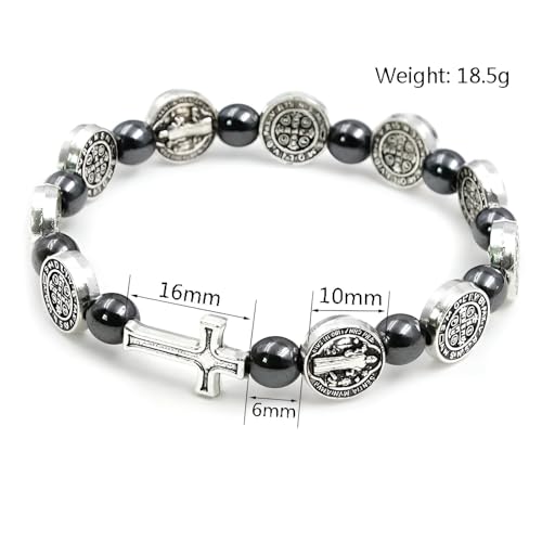 925 Sterling Silver San Benito Bracelet For Women And Men - Catholic Saint Benedict Cross Crystal Bracelet, St Benedict Bracelets Black Glass Beads Rosary Christian Religious Jewelry Best Gifts (3 - San Benito Bracelet)4