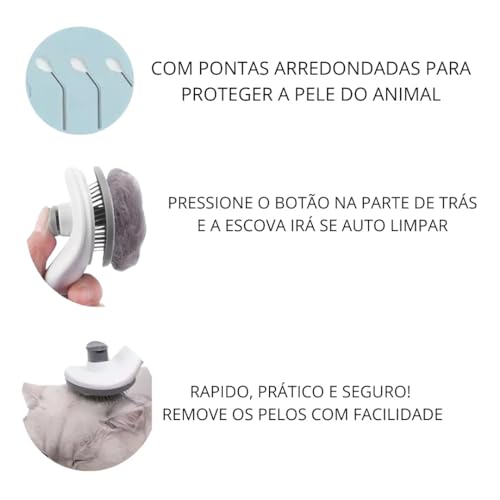 Pente Escova Rasqueadeira Removedora de Pelos Cães Gatos Animais de Estimação Auto Limpante Pets Res