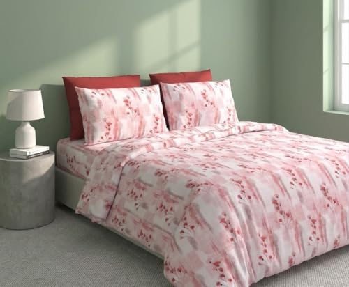 Image of FRESH FROM LOOM 240 TC 100% Cotton Flat Bedsheet (King Size) + 2 Pillow Cases King Size Flat Bedsheet Set - 240 Thread Count - 100% Cotton, Red, Size- 108x108 inch