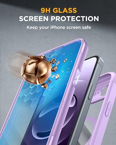 Image of Miracase for iPhone 17e Case & iPhone 16e Case, Full-Body Phone with Built-in Glass Screen Protector, [Magnetic with MagSafe] Military Drop Proof 17 E / 16 E Cover Bumper 6.1 inch, Purple