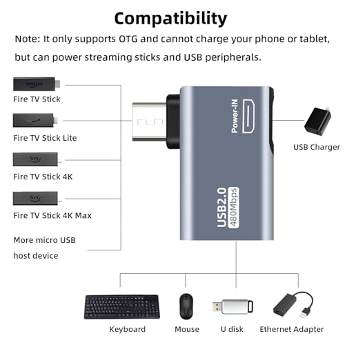 AreMe Pacote com 4 adaptadores OTG para Fire TV Stick, adaptador micro USB para USB OTG alimentado p
