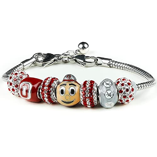 Officially Licensed Ohio State Brutus Buckeye Charm Bracelet | OSU Charms | Stainless Steel
