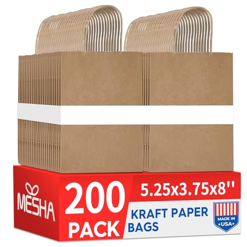 MESHA Gift Paper Bags 200 Pack Kraft Bags with Handles