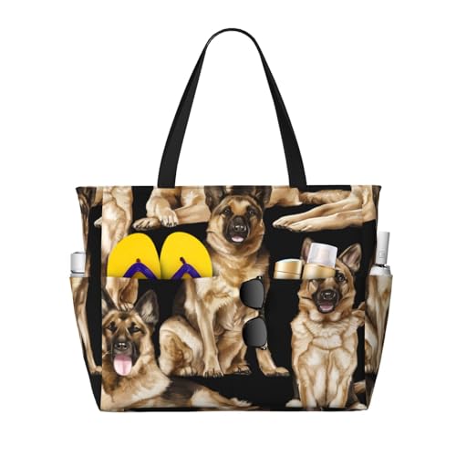 German Shepherd Dog Print Beach Tote Large Capacity Beach Travel Bag Waterproof Sandproof And Lightweight