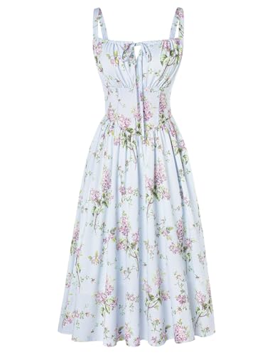 Image of Scarlet Darkness Women's Floral Midi Dress Corset Sundresses 2026 Summer Spring Vacation Milkmaid Dresses